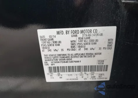 2014 Ford Explorer Xlt from USA, damaged, VIN 1FM5K7D84EGB76861